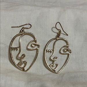 Earrings artsy face retro Gold Abstract Face Earrings